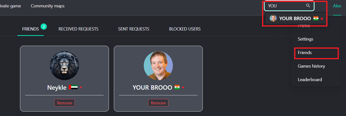 user's friends